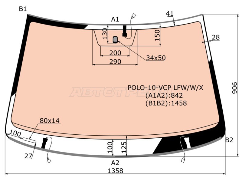 Стекло лобовое (Обогрев полный) Volkswagen Polo 09-15 (XYG: POLO-10-VCP LFW/W/X)