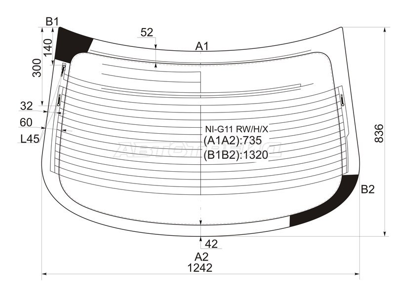 Стекло заднее (Цвет зеленый / Обогрев / Антенна) Nissan Almera 12-19  / Bluebird Sylphy 05-12 (XYG: NI-G11 RW/H/X)