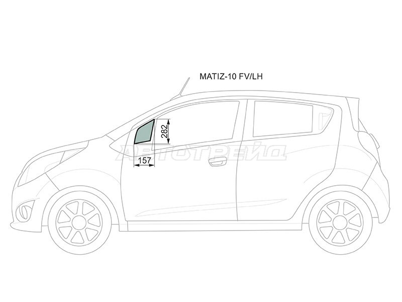 Стекло форточки (Цвет зеленый) Chevrolet Spark 10-22  / Daewoo Matiz 09-11  / Ravon R2 16- (XYG: MATIZ-10 FV/LH)