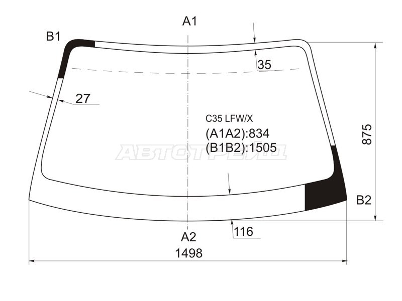Стекло лобовое Nissan Laurel 97-02  / Leopard 92-96 (XYG: C35 LFW/X)