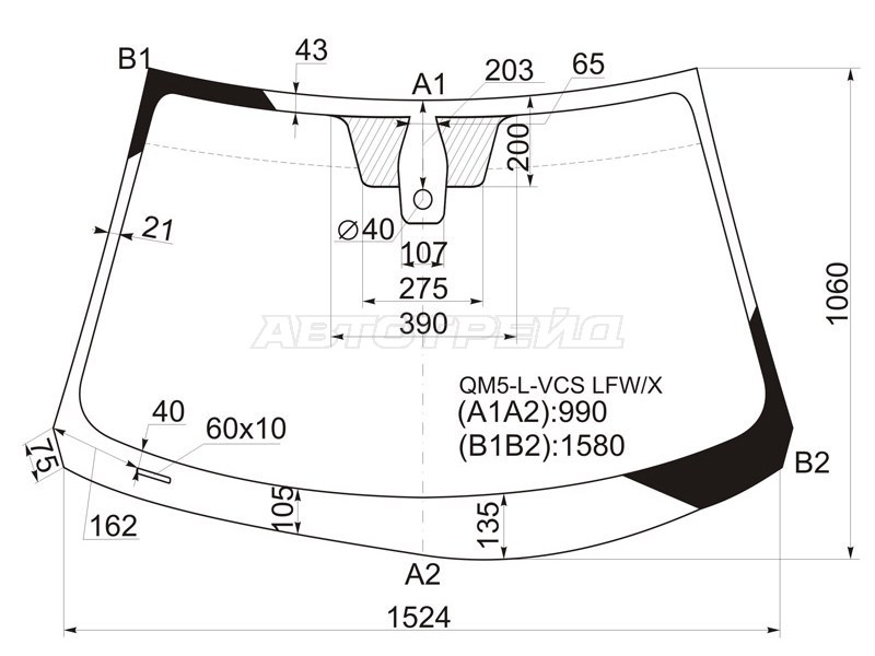 Стекло лобовое (Датчик дождя) Renault Koleos 08-16 (XYG: QM5-L-VCS LFW/X)