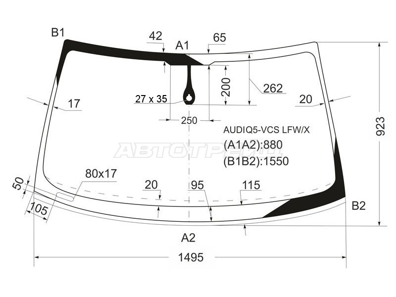 Стекло лобовое (Датчик дождя) Audi Q5 08-12 (XYG: AUDIQ5-VCS LFW/X)