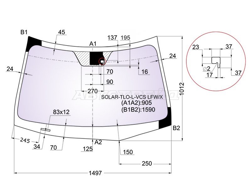 Стекло лобовое (Атермальное / Датчик дождя) Honda Accord 08-11  / Acura TSX 08-14 (XYG: SOLAR-TLO-L-VCS LFW/X)