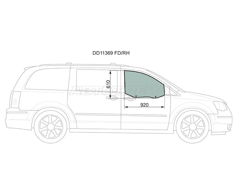 Стекло боковое опускное (Спереди / Справа / Цвет зеленый) Chrysler Grand Voyager 08-15  / Town&Country 08-15  / Voyager 07-16  / Dodge Caravan 07-18 (XYG: DD11369 FD/RH)
