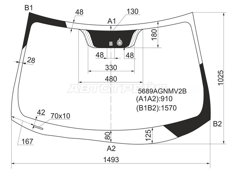 Стекло лобовое (Датчик дождя) Mitsubishi ASX 10-16  / Citroen C4 Aircross 12-16  / Peugeot 4008 12-15 (PILKINGTON: 5689AGNMV2B)