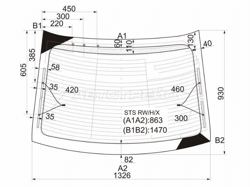 Стекло заднее (Цвет зеленый / Обогрев / Антенна) Cadillac STS 05-11 (XYG: STS RW/H/X)