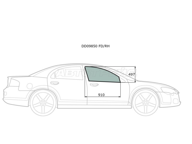 Стекло боковое опускное (Спереди / Справа / Цвет зеленый) Chrysler Sebring 00-06  / Dodge Stratus 00-06  / ГАЗ Волга Сайбер 08-10 (XYG: DD09850 FD/RH)