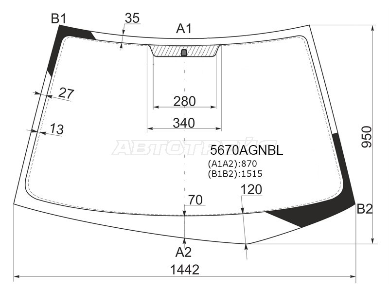 Стекло лобовое Mitsubishi Lancer 02-10  / Lancer Evolution 01-08 (FUYAO: 5670AGNBL)