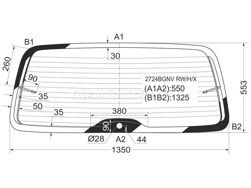 Стекло заднее (Цвет зеленый / Обогрев) Citroen Berlingo 96-12  / Peugeot Partner 96-12  / Partner Tepee 02-08 (XYG: 2724BGNV RW/H/X)