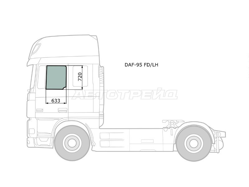 Стекло боковое опускное (Спереди / Слева / Цвет зеленый) Daf 95 88-08  / XF 06-12 (XYG: DAF-95 FD/LH)
