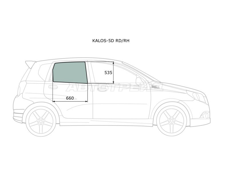 Стекло боковое опускное (Сзади / Справа / Цвет зеленый) Chevrolet Aveo 02-11  / Kalos 03-08  / Daewoo Gentra 05-11  / Kalos 02-08  / ЗАЗ Вида 12-14 (XYG: KALOS-5D RD/RH)