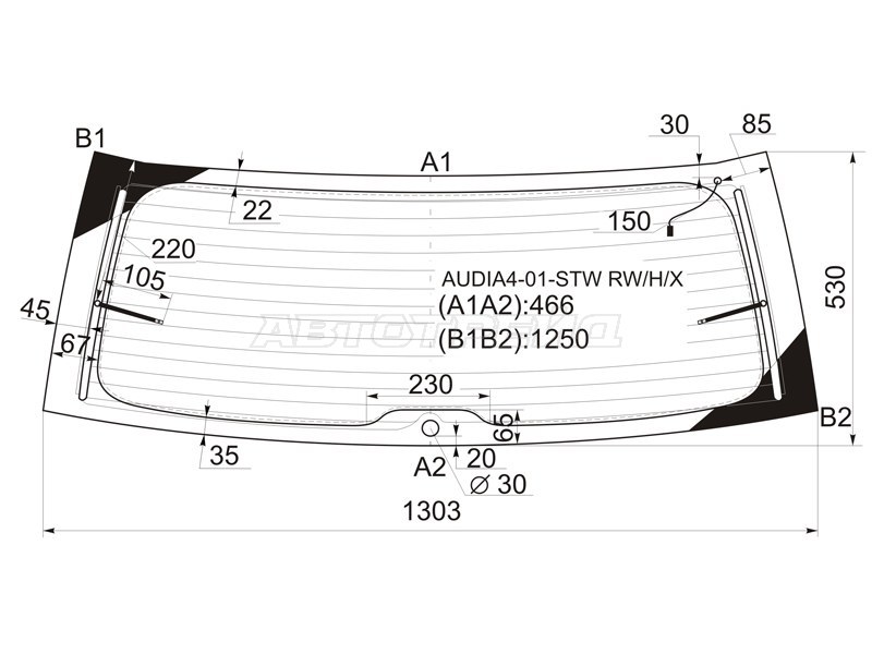 Стекло заднее (Цвет зеленый / Обогрев / Антенна) Audi A4 00-06  / S4 03-08 (XYG: AUDIA4-01-STW RW/H/X)