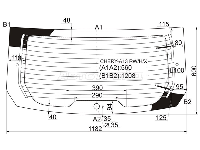 Стекло заднее (Цвет зеленый / Обогрев) Chery Very A13 11-16 (XYG: CHERY-A13 RW/H/X)