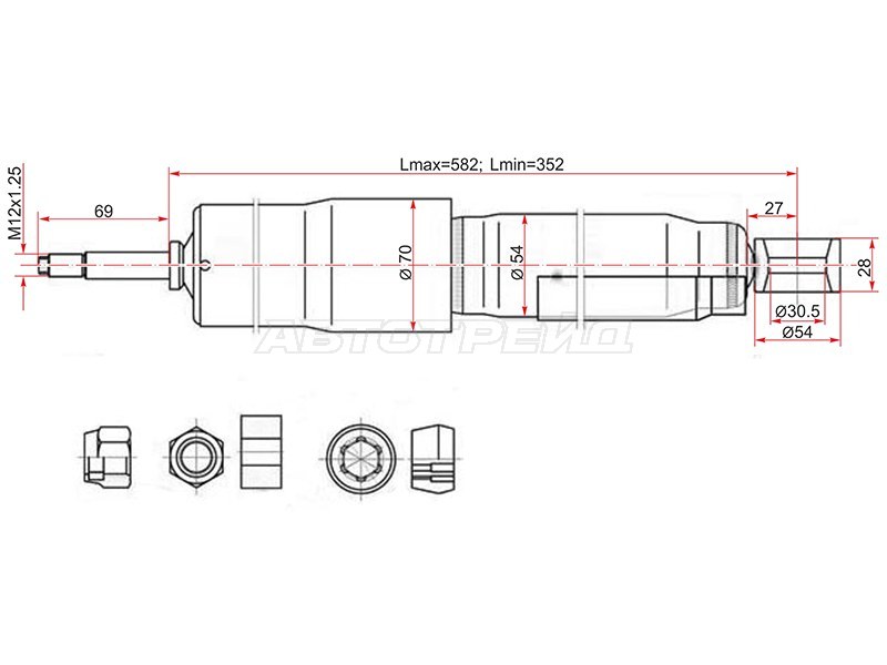 Амортизатор задний TOYOTA LAND CRUISER 80 /105 /MMC DELICA 94-06 (w /o ECS) LH=RH (SAT: ST-48531-69805)
