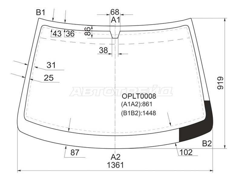 Стекло лобовое Opel Astra 98-09  / Chevrolet Viva 04-08 (KMK: OPLT0008)