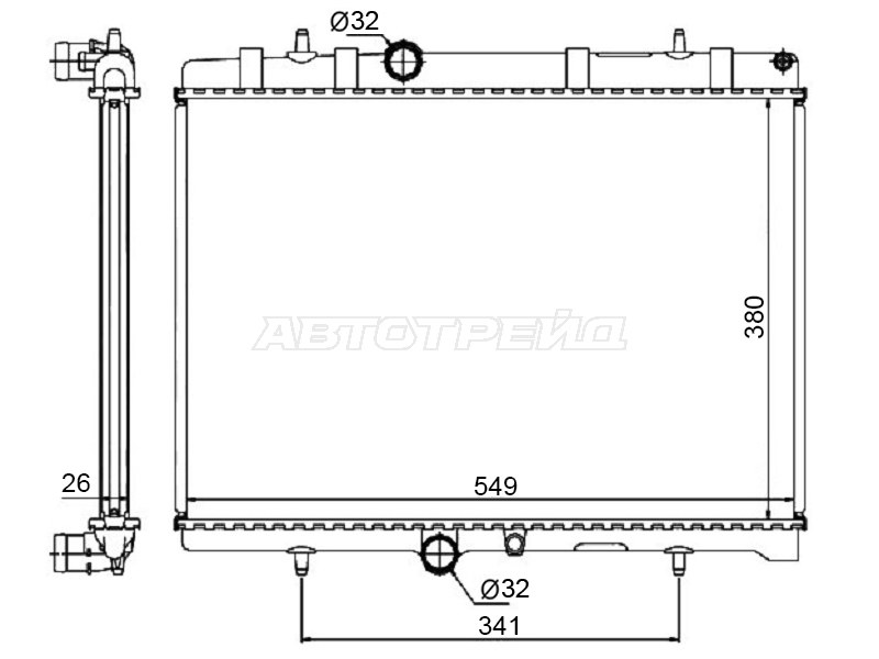 Радиатор Citroen Berlingo 08-22  / C4 04-  / C4 Picasso 07-14  / C5 01-17  / Peugeot 308 07-19  / Citroen DS4 12-16  / DS5 12-15  / Xsara 97-06  / Xsara Picasso 99-09  / Peugeot 3008 10-17  / 307 01-08  / 407 04-09  / 408 12-22 (SAT: ST-01-0034)