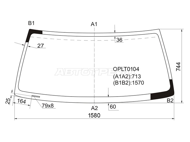 Стекло лобовое Honda Horizon 94-99  / Isuzu Bighorn 91-02  / Trooper 92-02  / Opel Monterey 91-99 (KMK: OPLT0104)