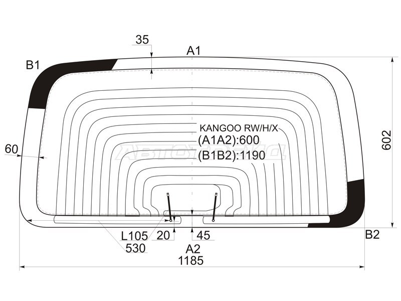 Стекло заднее (Цвет зеленый / Обогрев) Renault Kangoo 97-07 (XYG: KANGOO RW/H/X)