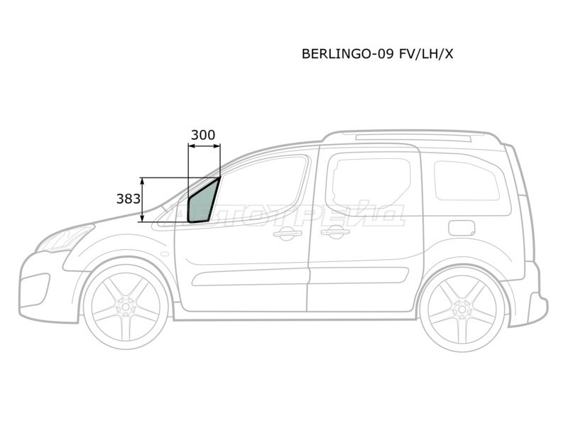 Стекло форточки (Цвет зеленый) Citroen Berlingo 08-22  / Peugeot Partner 08-15  / Partner Origin 08-11  / Partner Tepee 08-18 (XYG: BERLINGO-09 FV/LH/X)
