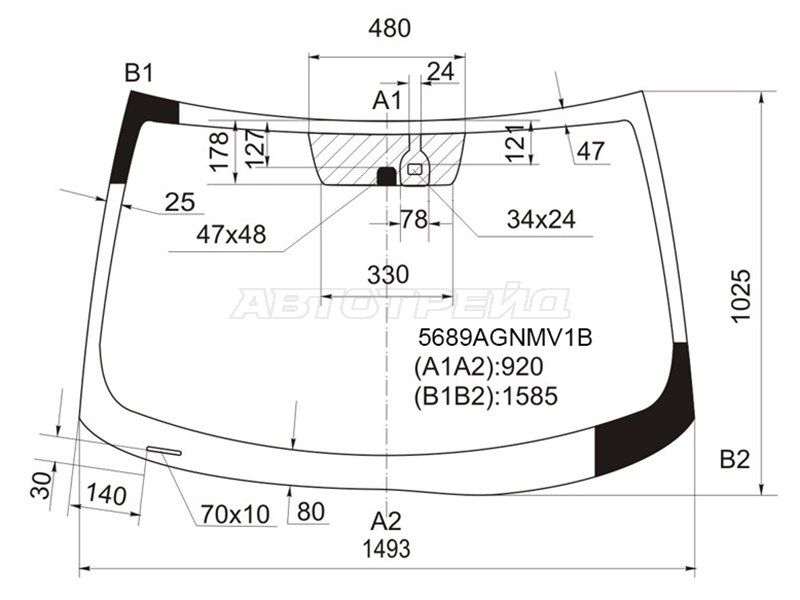 Стекло лобовое (Датчик дождя) Mitsubishi ASX 10-16  / Citroen C4 Aircross 12-16  / Peugeot 4008 12-15 (AGC: 5689AGNMV1B)