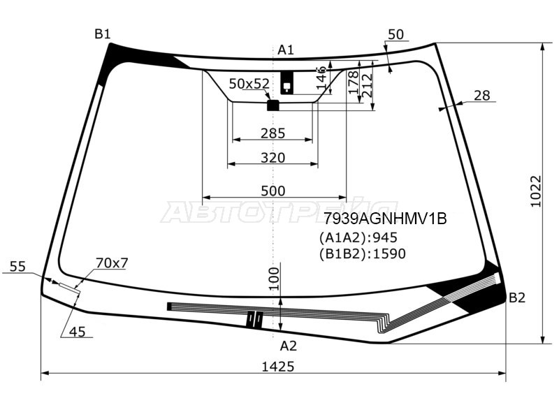 Стекло лобовое (Обогрев щеток / Датчик дождя) Subaru Impreza 11-16  / XV 11-17  / Impreza WRX 14-21  / Impreza WRX STI 14-21 (FUYAO: 7939AGNHMV1B)