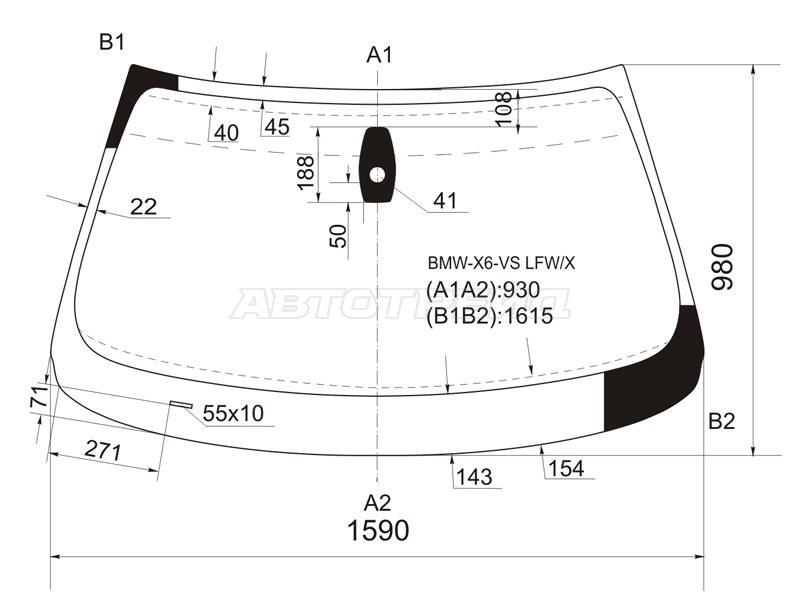 Стекло лобовое (Датчик дождя) BMW X6 08-14 (XYG: BMW-X6-VS LFW/X)