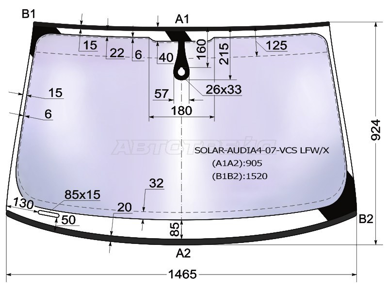 Стекло лобовое (Атермальное / Датчик дождя / Молдинг) Audi A4 08-12  / S4 08-11 (XYG: SOLAR-AUDIA4-07-VCS LFW/X)