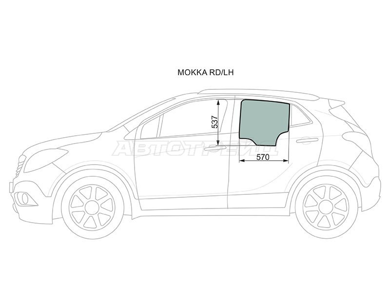 Стекло боковое опускное (Сзади / Слева / Цвет зеленый) Opel Mokka 12-19  / Buick Encore 12- (XYG: MOKKA RD/LH)