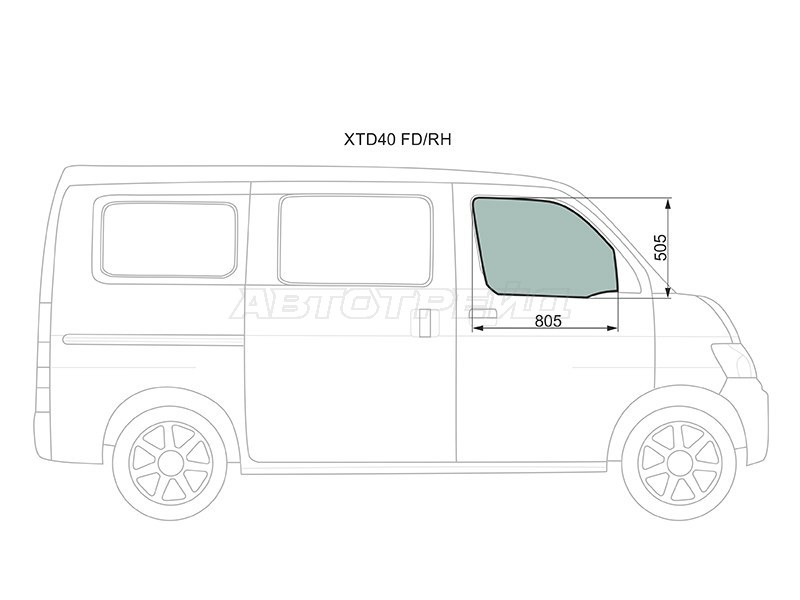Стекло боковое опускное (Спереди / Справа / Цвет зеленый) Daihatsu Grand Max 07-19  / Toyota Lite Ace 08-20  / Town Ace 08-20 (XYG: XTD40 FD/RH)