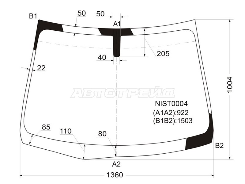 Стекло лобовое Nissan AD 06-16  / Wingroad 05-18  / Mazda Familia 07-18  / Mitsubishi Lancer Japan 08-19  / Nissan NV150 AD 16- (KMK: NIST0004)