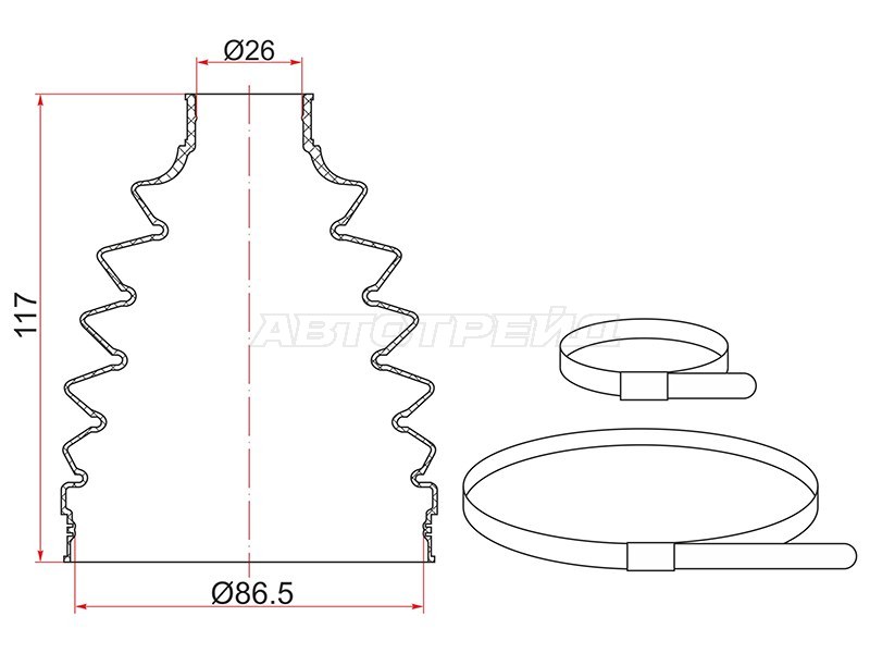 Пыльник шруса наружный  FR TOYOTA AVENSIS A##250 (2 хомута. термопластик) (SAT: TC-095)