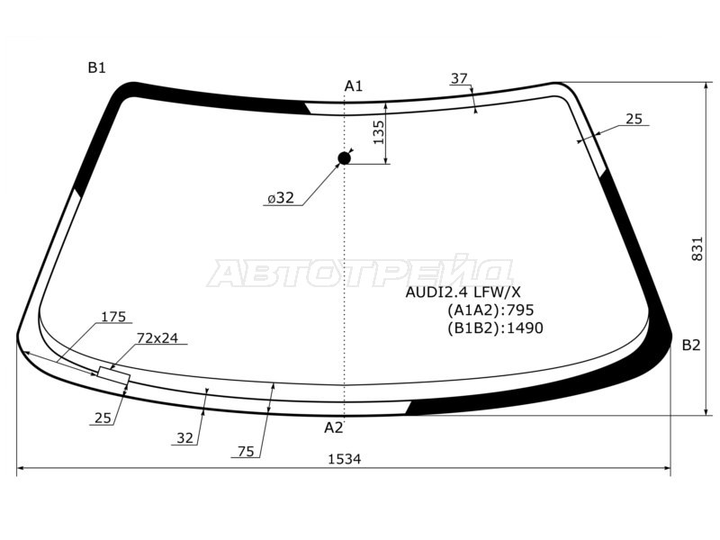Стекло лобовое Audi A6 94-97  / 100 91-95 (XYG: AUDI2.4 LFW/X)