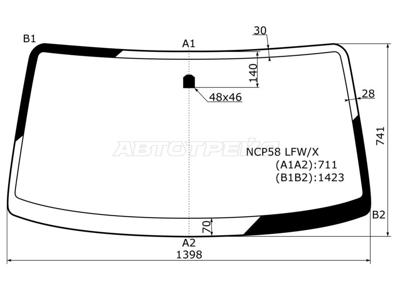 Стекло лобовое Toyota Probox 02-  / Mazda Familia 18-  / Toyota Succeed 02-20 (XYG: NCP58 LFW/X)
