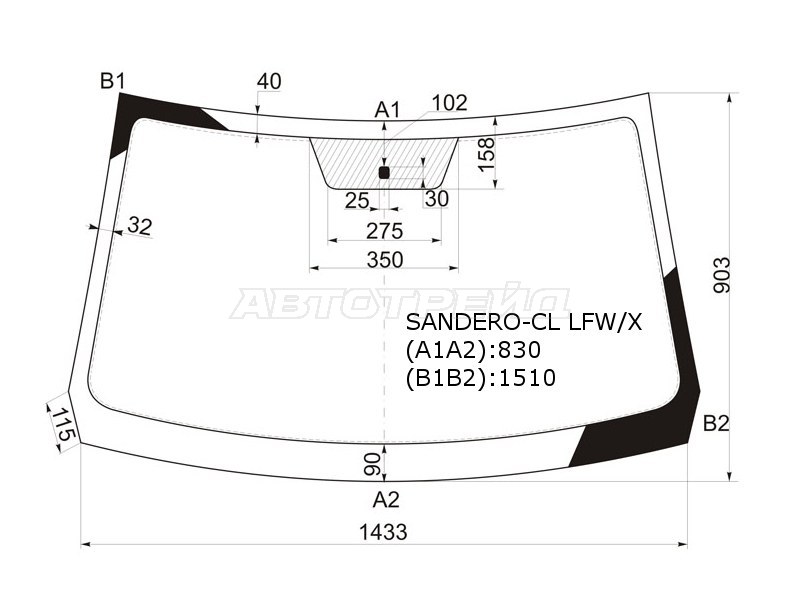 Стекло лобовое Nissan Terrano 14-22  / Renault Duster 10-21  / Sandero 09-14  / Dacia Duster 10-17  / Sandero 08-12  / Renault Sandero Stepway 10-14 (XYG: SANDERO-CL LFW/X)