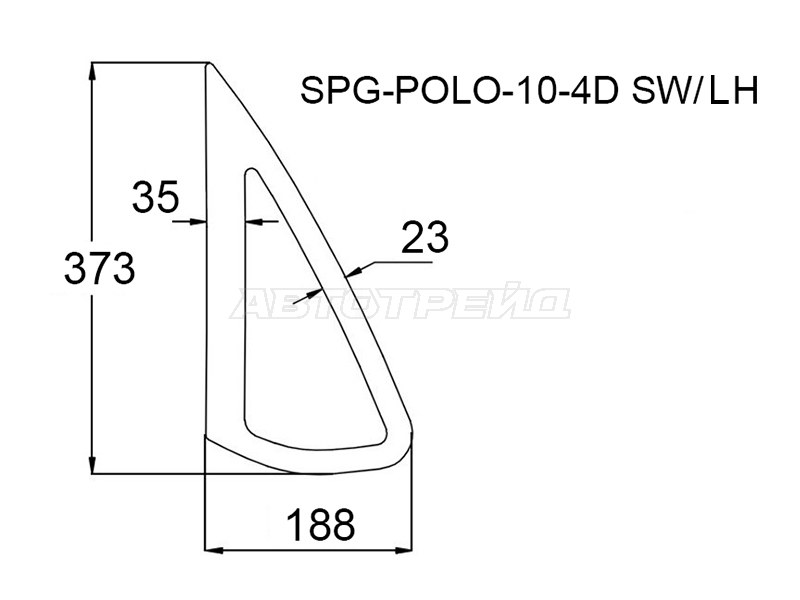 Стекло кузова боковое (не опускное) (Слева / Цвет зеленый) Skoda Rapid 20-  / Volkswagen Polo 09-20 (SAT: SPG-POLO-10-4D SW/LH)