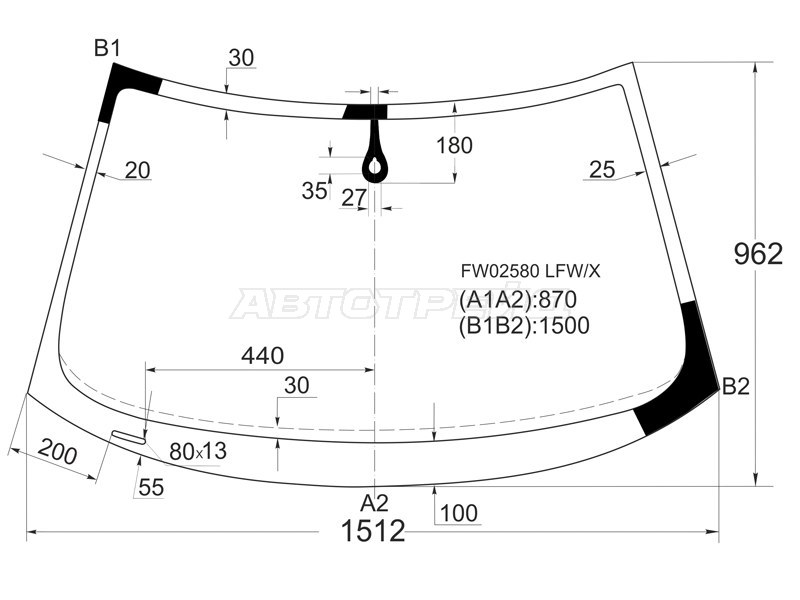Стекло лобовое (Датчик дождя) Audi A3 03-13  / S3 08-12 (XYG: FW02580 LFW/X)