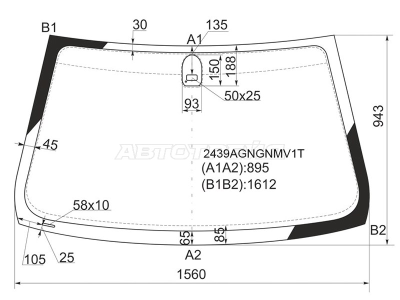 Стекло лобовое (Датчик дождя) BMW X5 99-06 (FUYAO: 2439AGNGNMV1T)