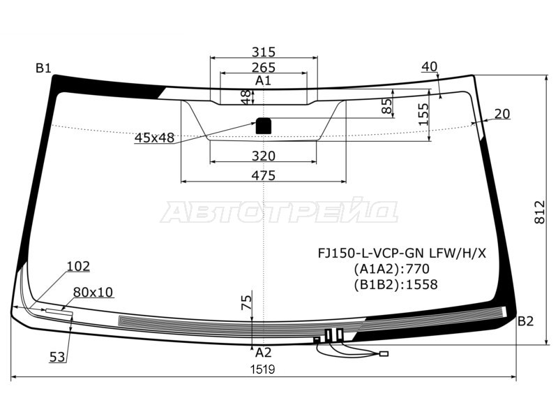 Стекло лобовое (Обогрев щеток) Toyota Land Cruiser Prado (J150) 09-24 (XYG: FJ150-L-VCP-GN LFW/H/X)