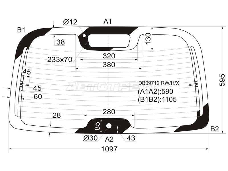 Стекло заднее (Цвет зеленый / Обогрев) Chrysler PT Cruiser 00-10 (XYG: DB09712 RW/H/X)