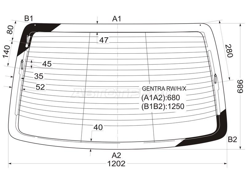 Стекло заднее (Цвет зеленый / Обогрев / Антенна) Chevrolet Aveo 05-11  / Nexia 20-  / Daewoo Gentra 05-11  / Ravon Nexia R3 16-  / ЗАЗ Вида 12-14 (XYG: GENTRA RW/H/X)
