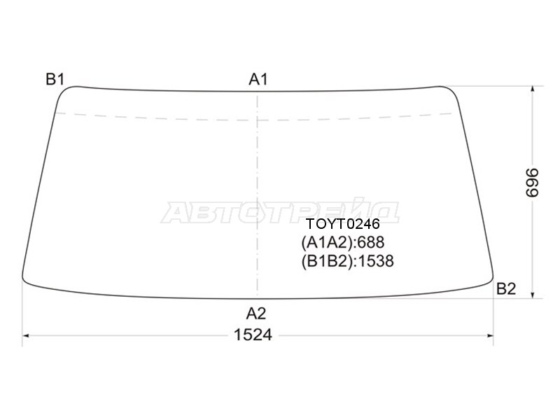 Стекло лобовое Toyota Dyna 84-95  / Hiace Truck 85-89  / ToyoAce 84-95 (KMK: TOYT0246)