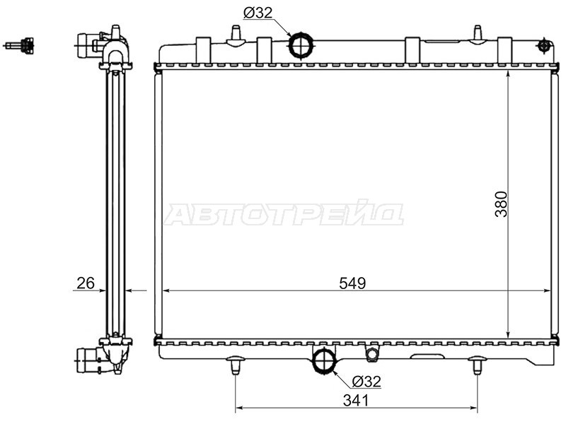 Радиатор Citroen Berlingo 08-22  / C4 04-  / C4 Picasso 07-14  / C5 01-17  / Peugeot 308 07-19  / Citroen DS4 12-16  / DS5 12-15  / Xsara 97-06  / Xsara Picasso 99-09  / Peugeot 3008 10-17  / 307 01-08  / 407 04-09  / 408 12-22 (SAT: PG0001-2)