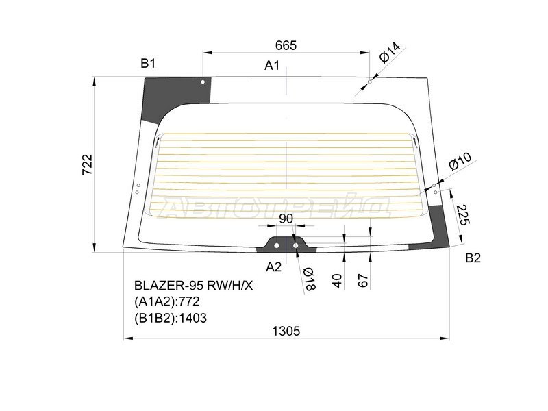 Стекло заднее (Цвет зеленый / Обогрев) Chevrolet Blazer 94-05 (XYG: BLAZER-95 RW/H/X)