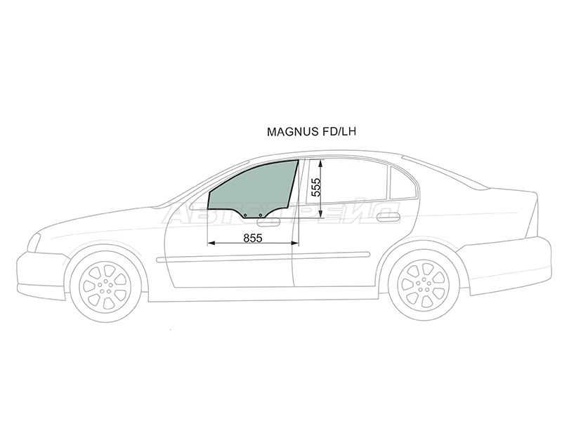 Стекло боковое опускное (Спереди / Слева / Цвет зеленый) Chevrolet Evanda 04-06  / Daewoo Evanda 00-06  / Magnus 99-04  / Suzuki Verona 04-06 (XYG: MAGNUS FD/LH)