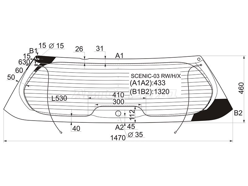 Стекло заднее (Цвет зеленый / Обогрев) Renault Grand Scenic 04-09  / Scenic 03-09 (XYG: SCENIC-03 RW/H/X)