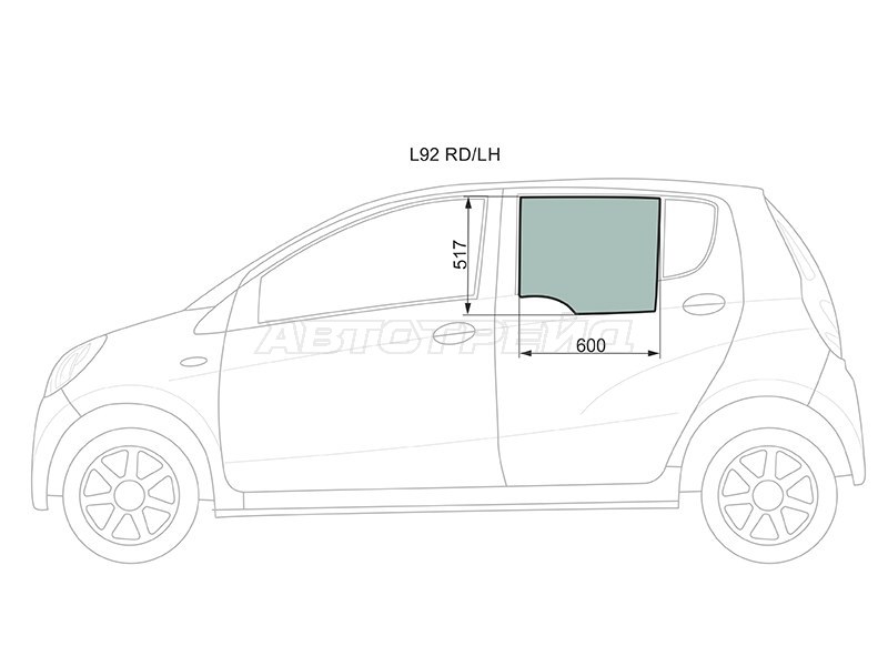 Стекло боковое опускное (Сзади / Слева / Цвет зеленый) Daihatsu Mira 06-18 (XYG: L92 RD/LH)