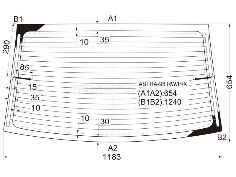 Стекло заднее (Цвет зеленый / Обогрев / 4D SED) Opel Astra 98-09 (XYG: ASTRA-98 RW/H/X)