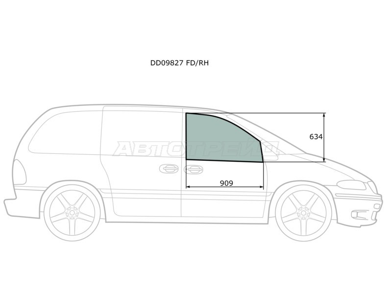 Стекло боковое опускное (Спереди / Справа / Цвет зеленый) Chrysler Town&Country 95-07  / Voyager 95-07  / Dodge Caravan 96-07 (XYG: DD09827 FD/RH)