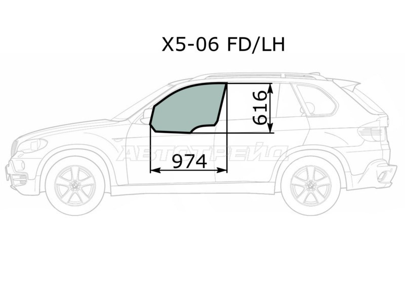 Стекло боковое опускное (Спереди / Слева / Цвет зеленый) BMW X5 06-13 (XYG: X5-06 FD/LH)