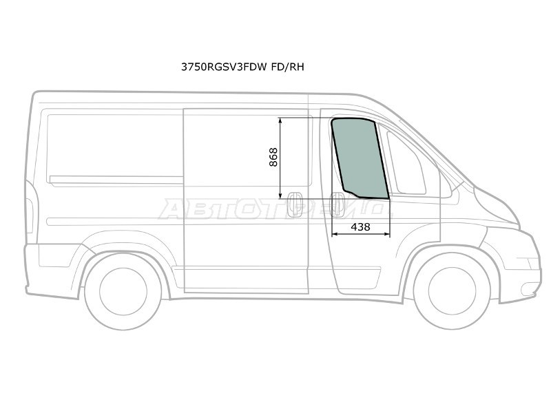 Стекло боковое опускное (Спереди / Справа / Цвет зеленый) Peugeot Boxer 06-  / Citroen Jumper 06-  / Fiat Ducato 06- (XYG: 3750RGSV3FDW FD/RH)